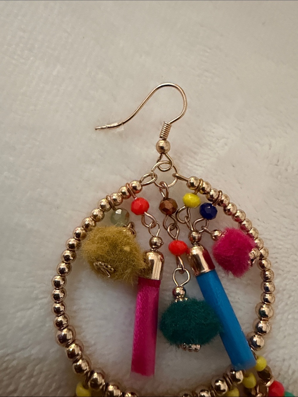 Zara Multicolor Tassel Hoop Earrings in Teal, Pink, Yellow, Orange & Blue NEW - Picture 3 of 6